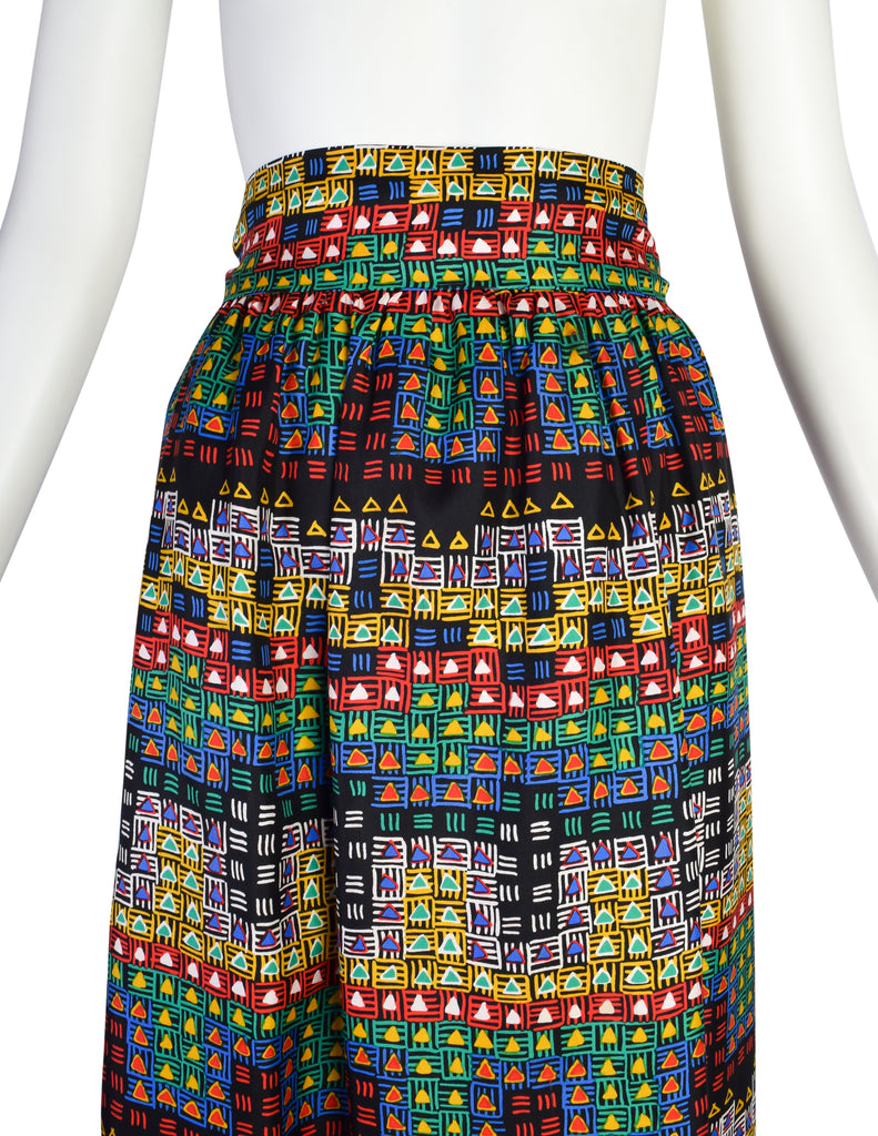 Givenchy Vintage 1970s Silk Multicolor Geometric Print Maxi