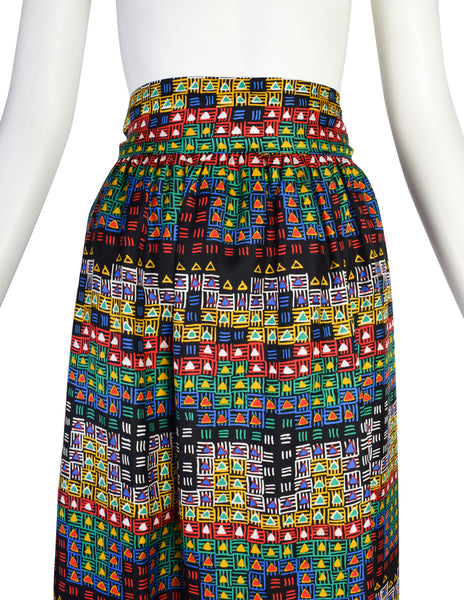 Givenchy Vintage 1970s Silk Multicolor Geometric Print Maxi Skirt