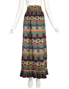 Givenchy Vintage 1970s Silk Multicolor Geometric Print Maxi Skirt
