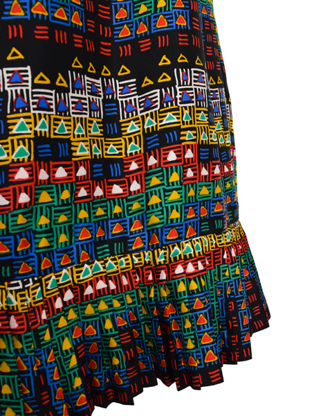 Givenchy Vintage 1970s Silk Multicolor Geometric Print Maxi Skirt