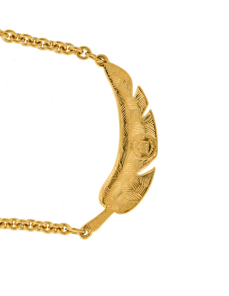 Givenchy Vintage Gold Rhinestone Feather Choker Necklace
