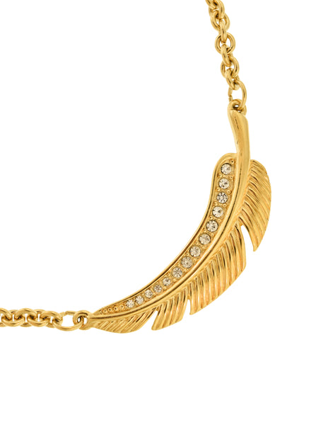 Givenchy Vintage Gold Rhinestone Feather Choker Necklace