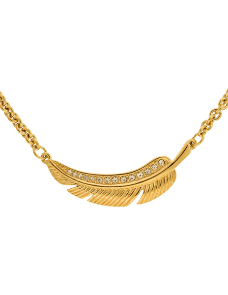 Givenchy Vintage Gold Rhinestone Feather Choker Necklace