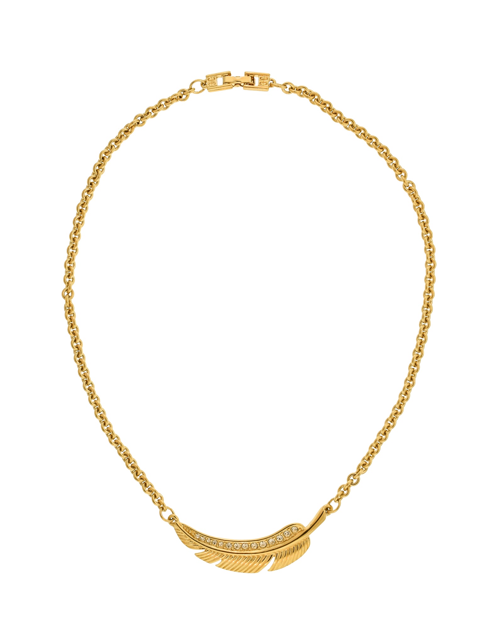 Givenchy Vintage Gold Rhinestone Feather Choker Necklace