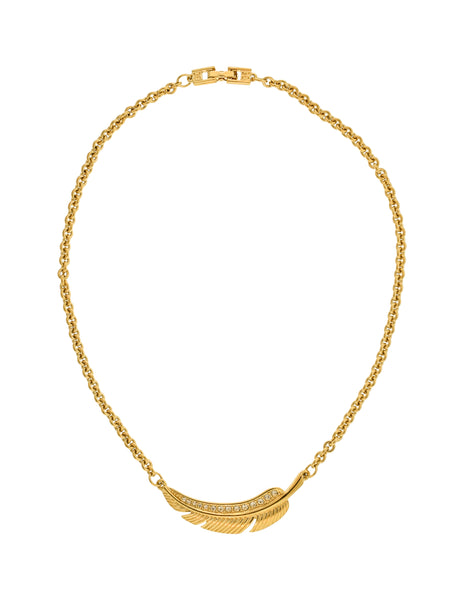 Givenchy Vintage Gold Rhinestone Feather Choker Necklace