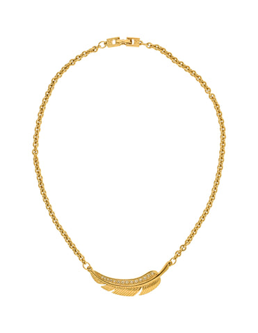 Givenchy Vintage Gold Rhinestone Feather Choker Necklace