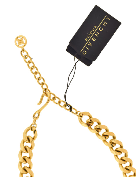 Givenchy Vintage Gold Textured Bar Curb Chain Necklace