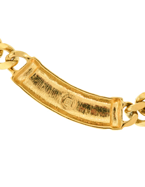Givenchy Vintage Gold Textured Bar Curb Chain Necklace