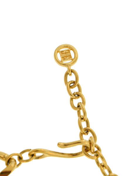 Givenchy Vintage Gold Textured Bar Curb Chain Necklace