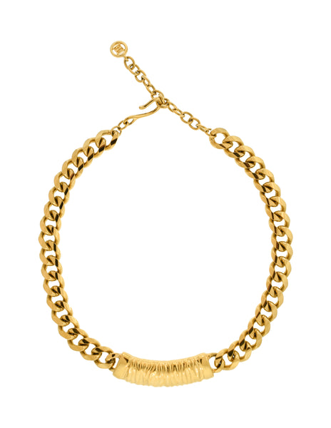 Givenchy Vintage Gold Textured Bar Curb Chain Necklace