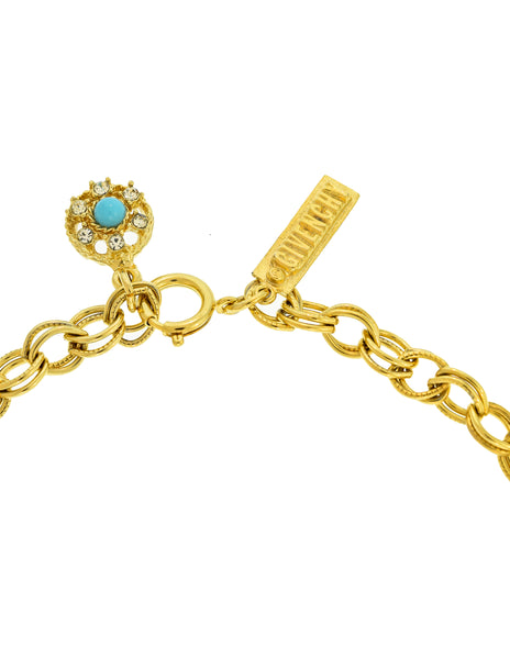 Givenchy Vintage 1960s Gold Rhinestone and Turquoise Cabochon Necklace