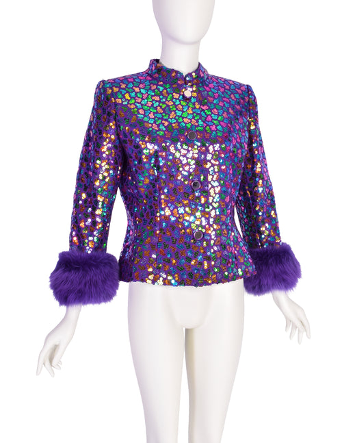 Givenchy Vintage 1980s Purple Wool Multicolor Sequin Fox Fur Jacket –  Amarcord Vintage Fashion