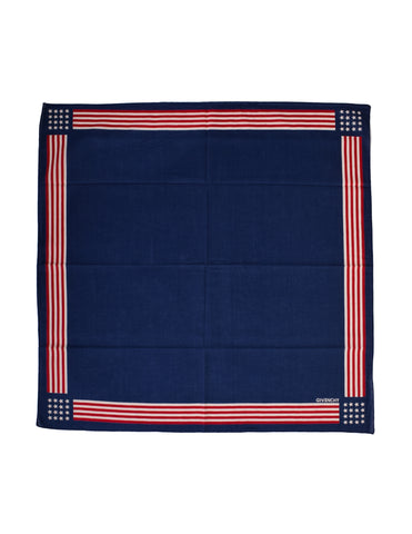 Givenchy Vintage Red White and Blue Stars and Stripes Americana Cotton Bandana Scarf