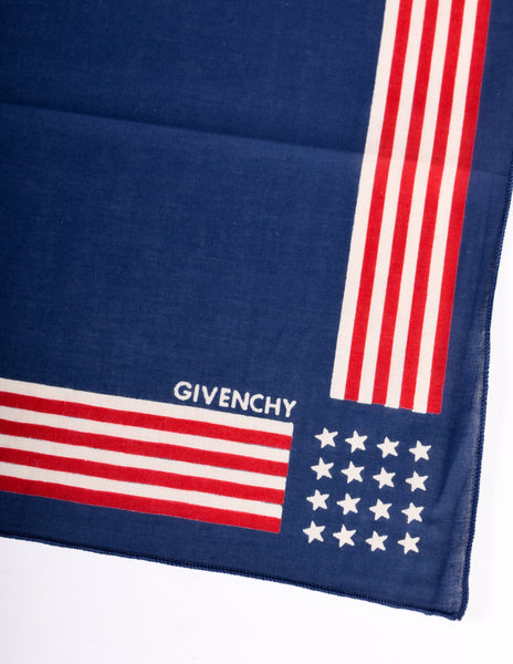 Givenchy Vintage Red White and Blue Stars and Stripes Americana Cotton Bandana Scarf
