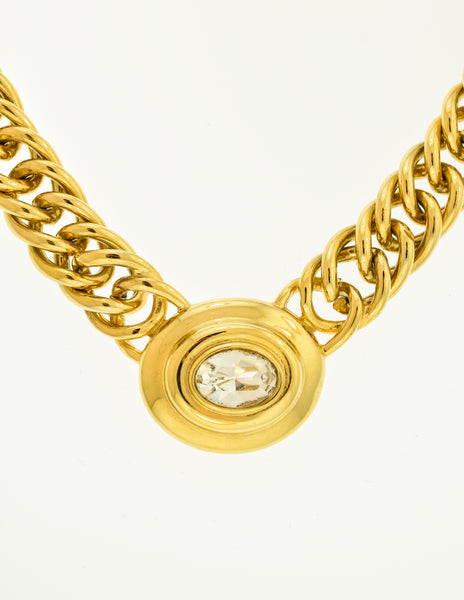 Givenchy Vintage Oval Rhinestone Gold Chain Collar Necklace
