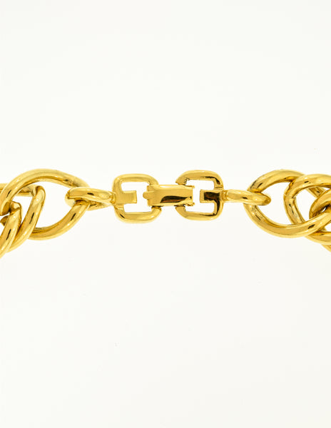Givenchy Vintage Oval Rhinestone Gold Chain Collar Necklace