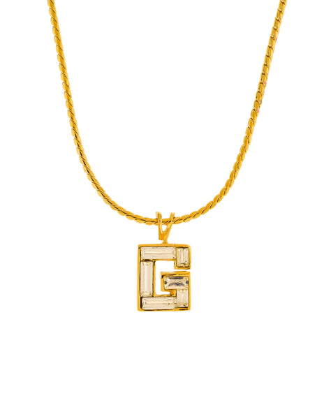Givenchy Vintage Gold Rhinestone G Logo Charm Necklace