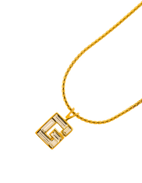 Givenchy Vintage Gold Rhinestone G Logo Charm Necklace