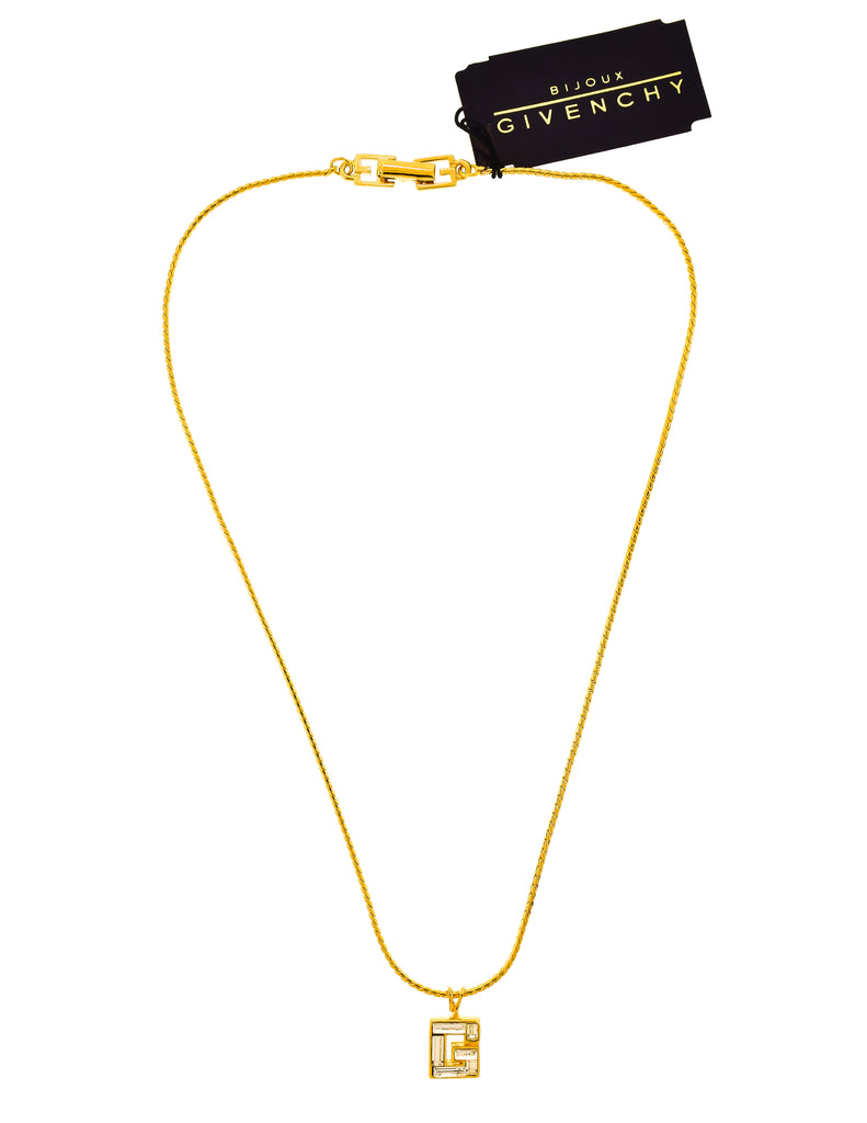 Givenchy Vintage Gold Rhinestone G Logo Charm Necklace – Amarcord