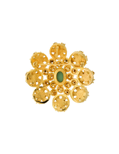 Givenchy Vintage 1960s Turquoise Blue Rhinestone Gold Pendant Brooch Pin
