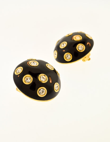 Givenchy Vintage Black & Gold Rhinestone Bauble Earrings