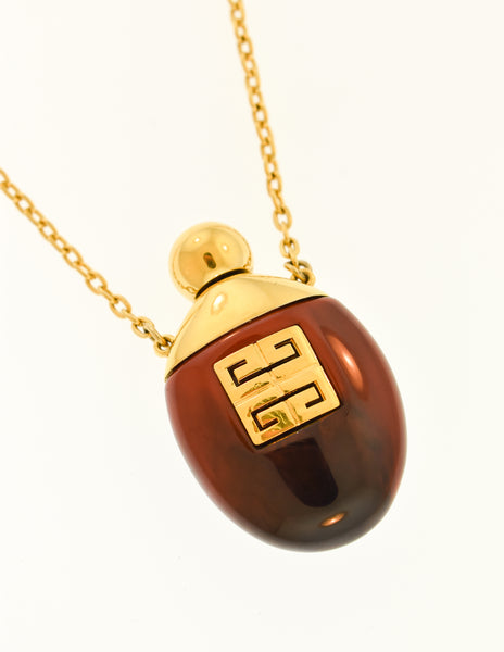Givenchy Vintage 1977 Brown and Gold Perfume Bottle Necklace
