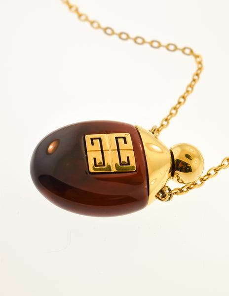 Givenchy Vintage 1977 Brown and Gold Perfume Bottle Necklace