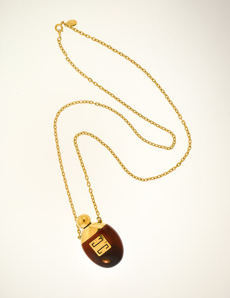 Givenchy Vintage 1977 Brown and Gold Perfume Bottle Necklace