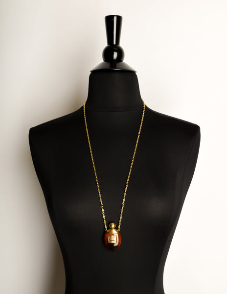 Givenchy Vintage 1977 Brown and Gold Perfume Bottle Necklace