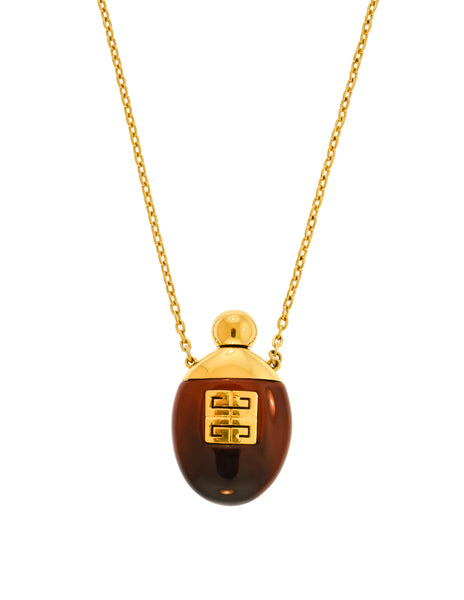 Givenchy Vintage 1977 Brown and Gold Perfume Bottle Necklace