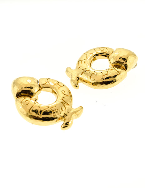 Givenchy Vintage Gold Dangle Fish Earrings
