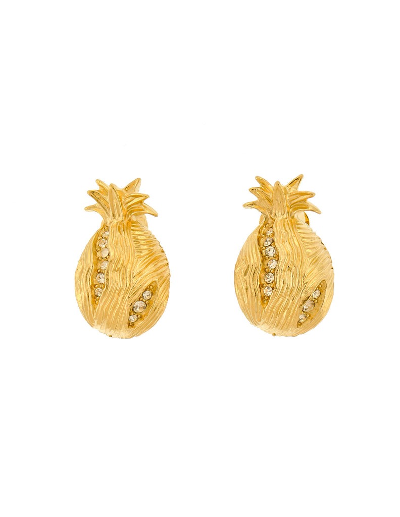 Givenchy Gold Rhinestone Pineapple Earrings Amarcord Vintage Fashion
