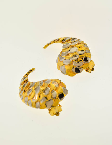 Givenchy Vintage Silver and Gold Scale Earrings