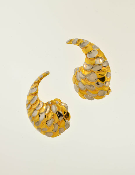 Givenchy Vintage Silver and Gold Scale Earrings