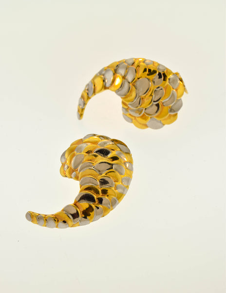 Givenchy Vintage Silver and Gold Scale Earrings