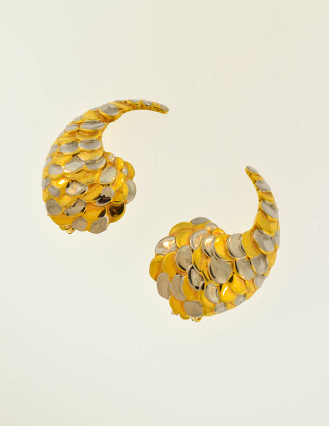 Givenchy Vintage Silver and Gold Scale Earrings