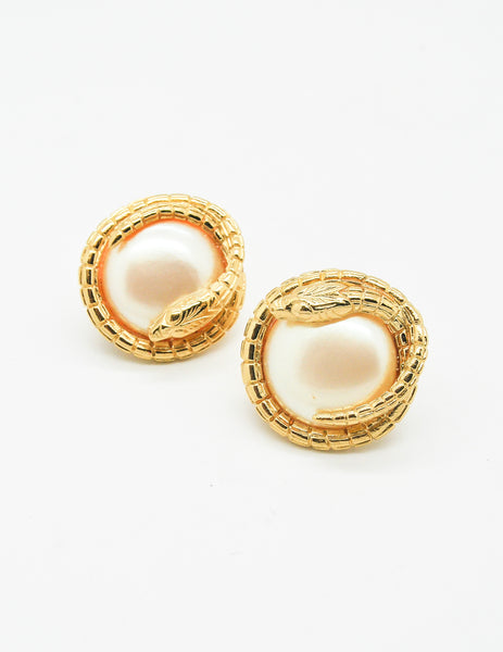 Givenchy Vintage Gold Snake Pearl Earrings - Amarcord Vintage Fashion
 - 3