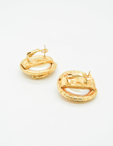 Givenchy Vintage Gold Snake Pearl Earrings