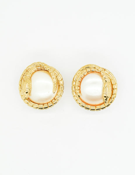 Givenchy Vintage Gold Snake Pearl Earrings