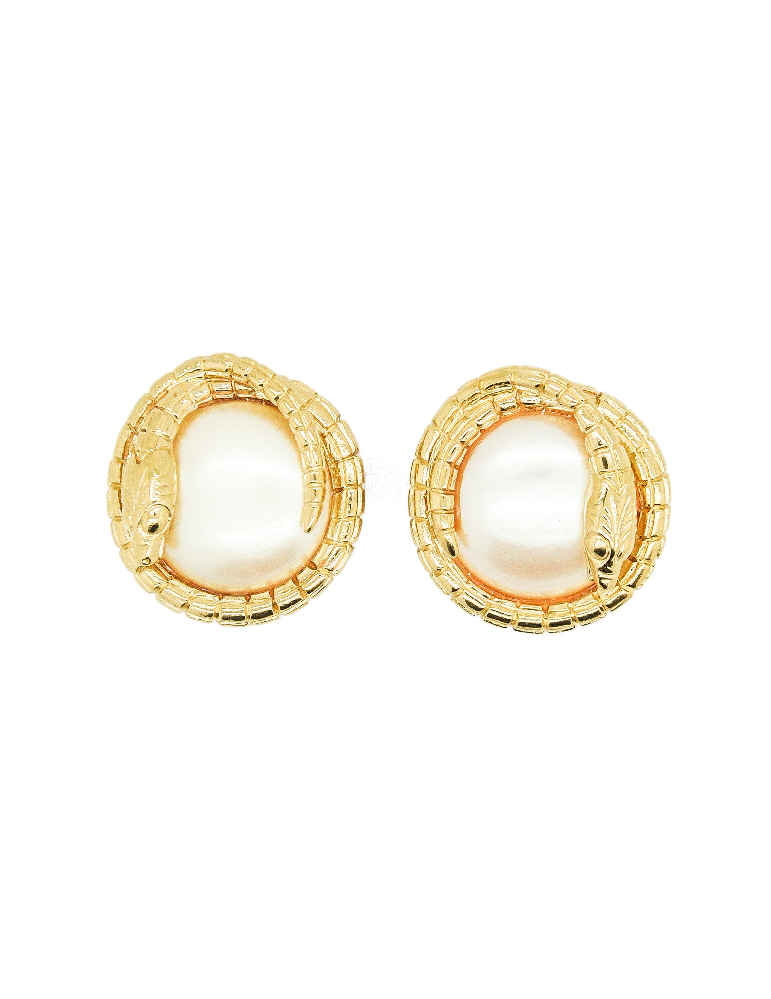Givenchy Vintage Gold Snake Pearl Earrings