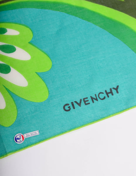 Givenchy Vintage Green Floral Cotton Scarf
