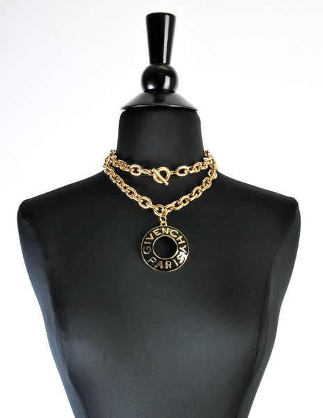 Givenchy Vintage Enamel Logo Sautoir Necklace