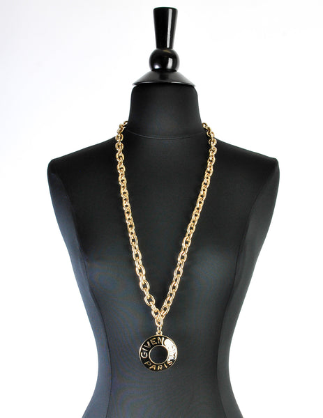 Givenchy Vintage Enamel Logo Sautoir Necklace