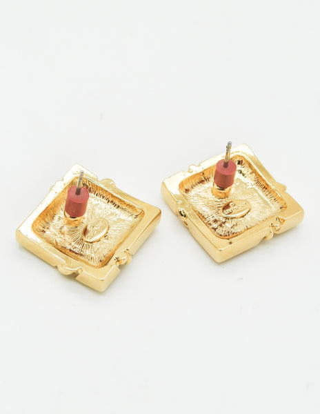 Givenchy Vintage Gold Square Logo Earrings