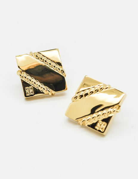 Givenchy Vintage Gold Square Logo Earrings