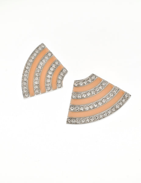 Givenchy Vintage Pale Pink Enamel Silver Rhinestone Earrings