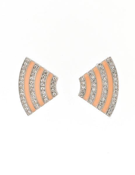 Givenchy Vintage Pale Pink Enamel Silver Rhinestone Earrings