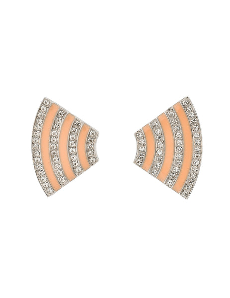 Givenchy Vintage Pale Pink Enamel Silver Rhinestone Earrings