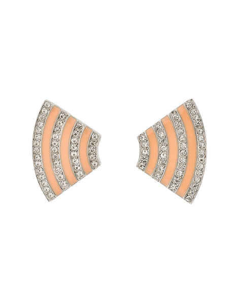 Givenchy Vintage Pale Pink Enamel Silver Rhinestone Earrings - Amarcord Vintage Fashion
 - 1