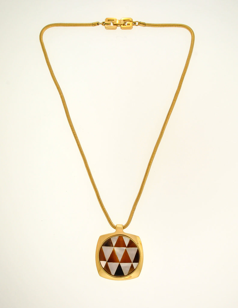 Givenchy Vintage Triangle Inlay Gold Necklace Amarcord Vintage Fashion
